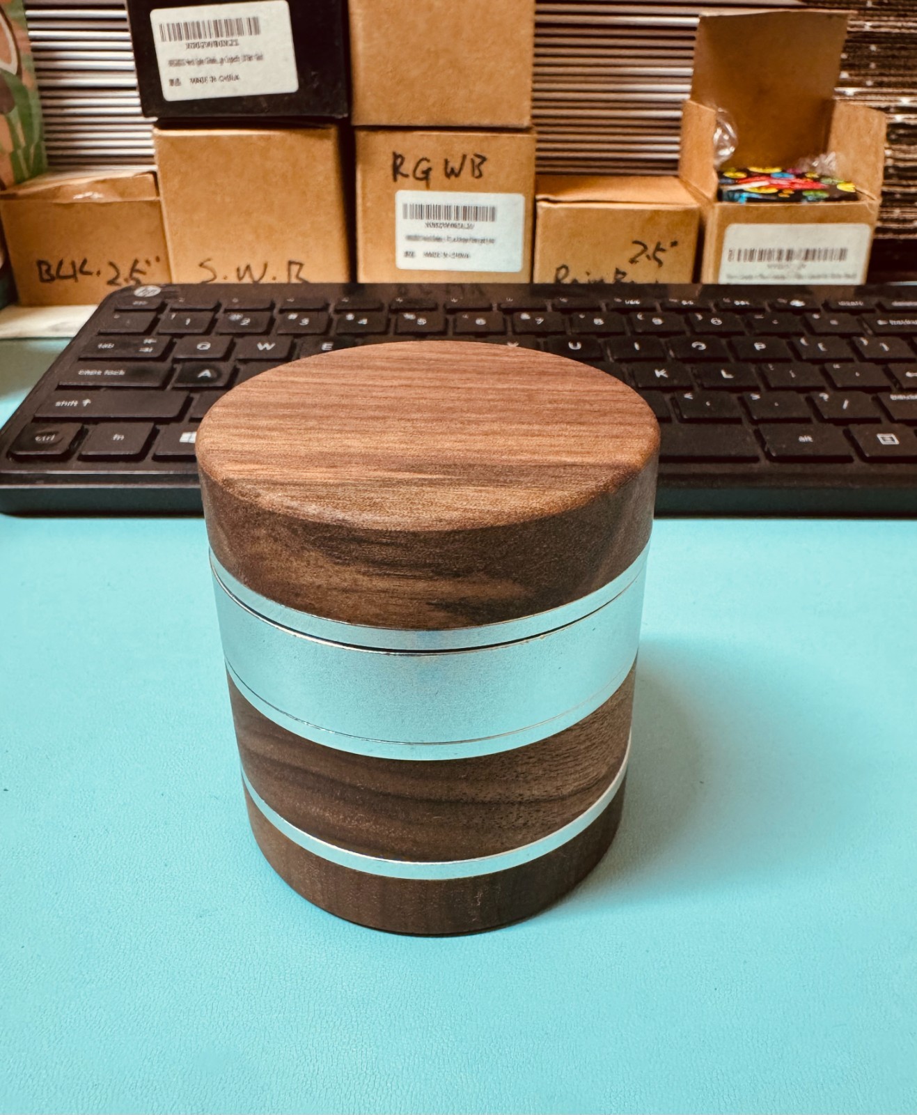 2.5''  Walnut Solid Wood Metal Herbal Herb Spice Grinder Crusher 2.6" Height