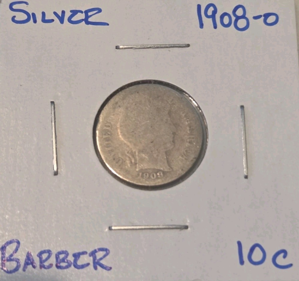 1908-O Barber Dime 10C Silver Key Date New Orleans Mint 90% Silver US Coin