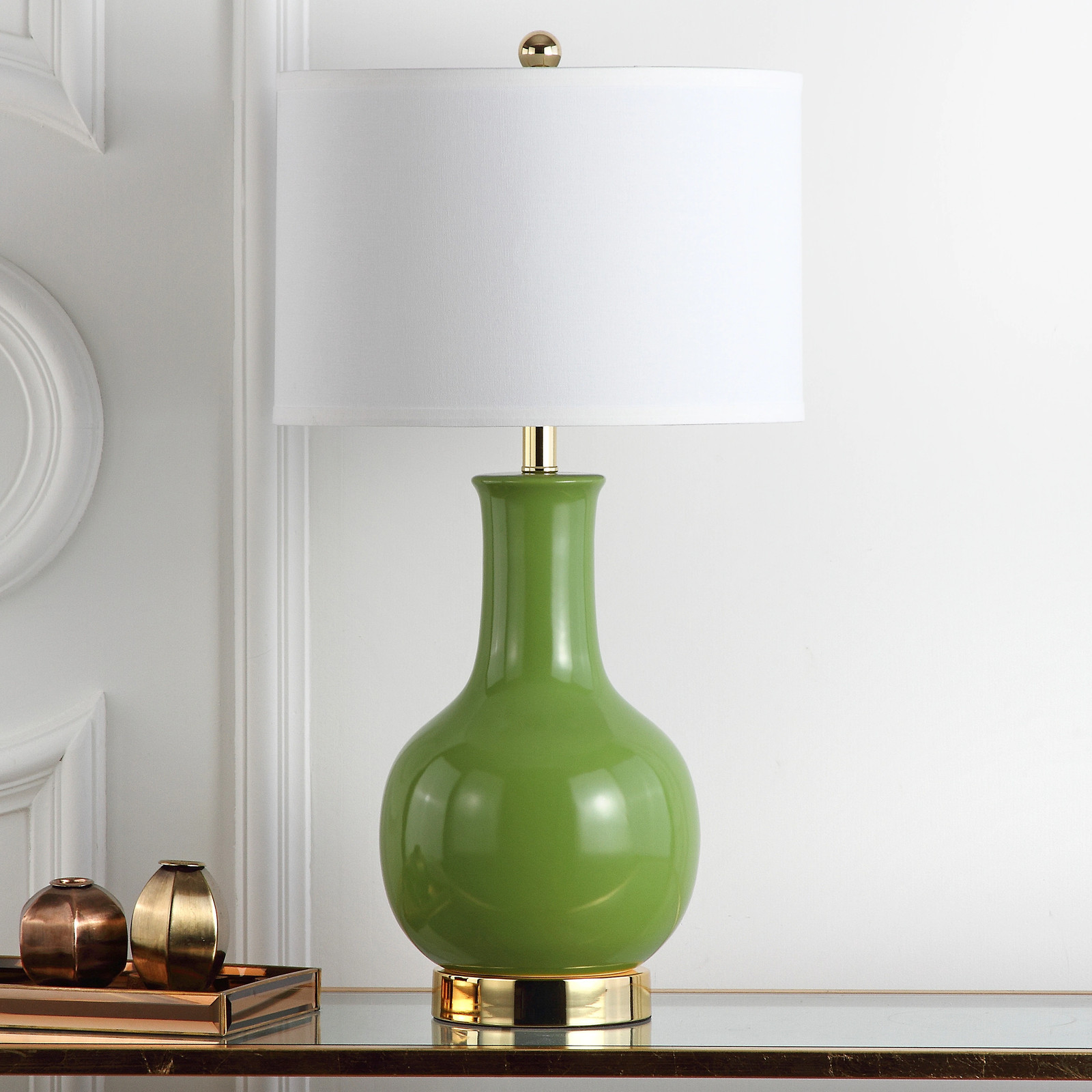 SAFAVIEH Lighting 28-inch Louvre Green Table Lamp - 15"x15"x27.5"