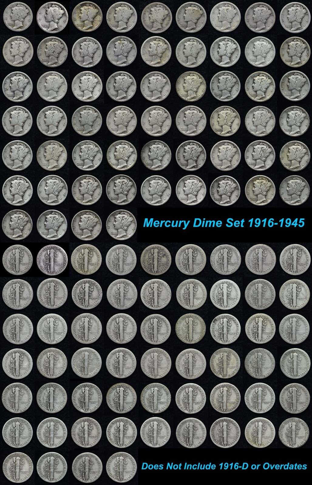 1916-1945 Mercury Dime Set 76 Coins! Average Circulated  (No 16-D or Overdates)