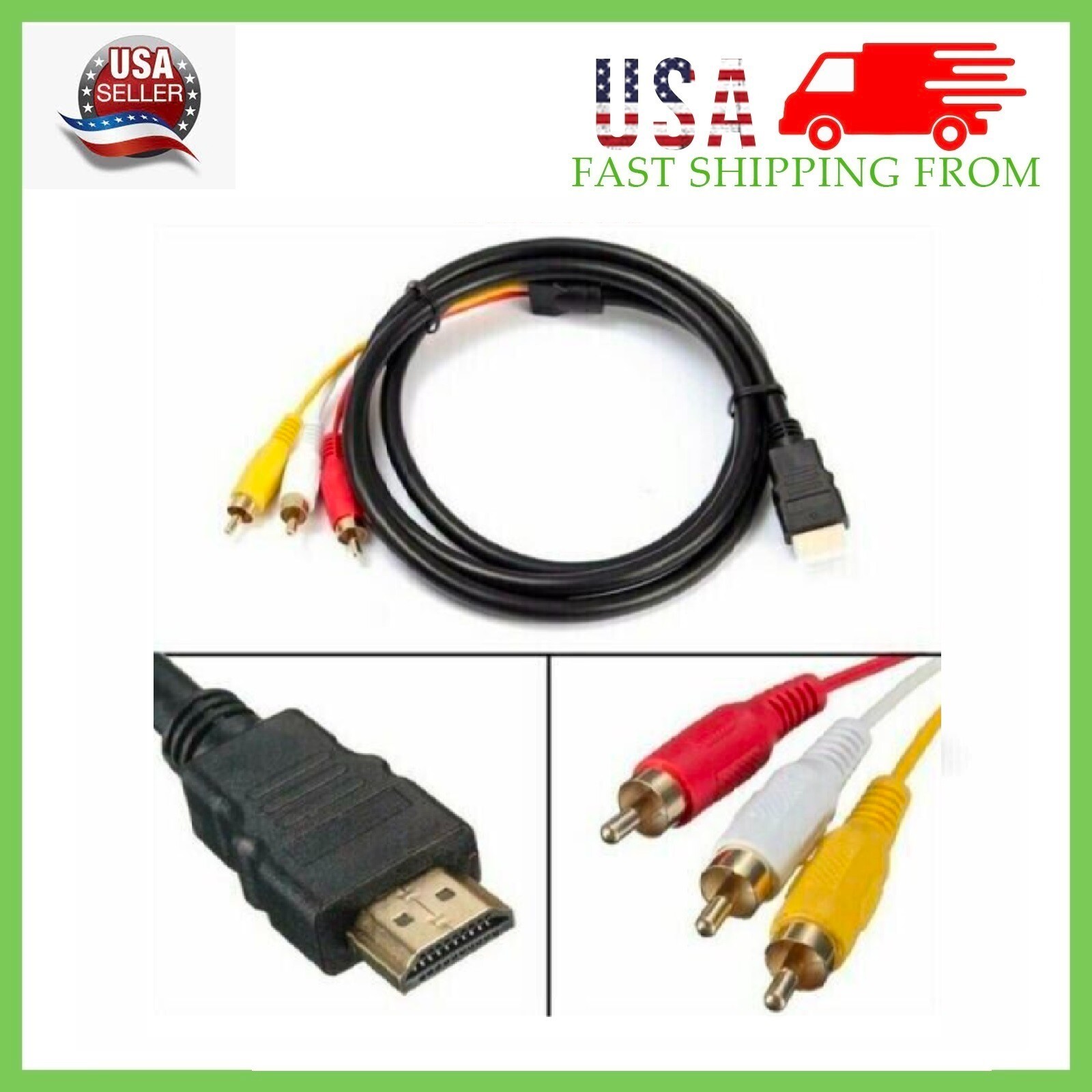 1080P HDMI Male To 3 RCA Video Audio AV Component Converter Adapter Cable 6 Feet