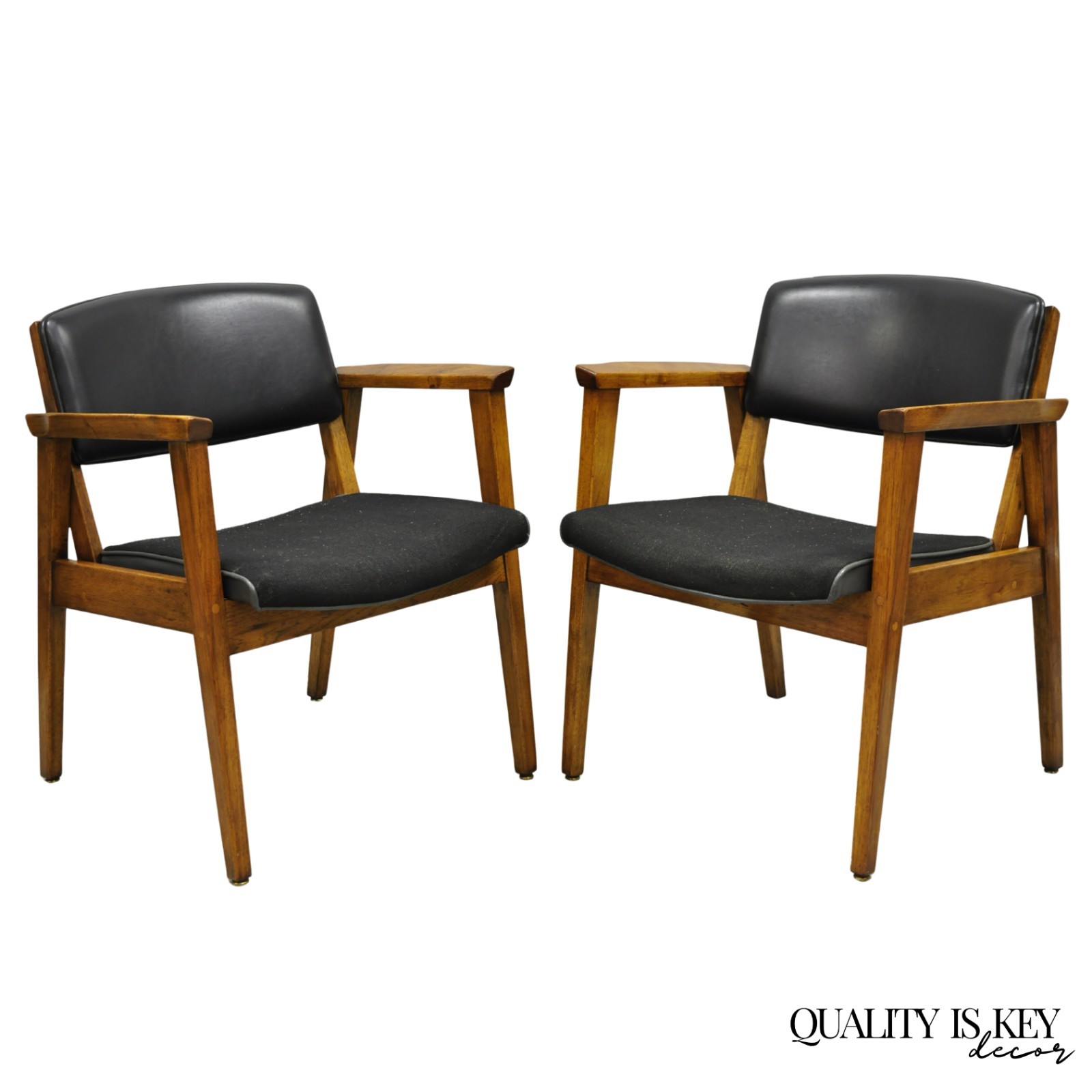 Vintage Boling Chair Co Mid Century Modern Walnut Lounge Arm Chairs (A) - Pair