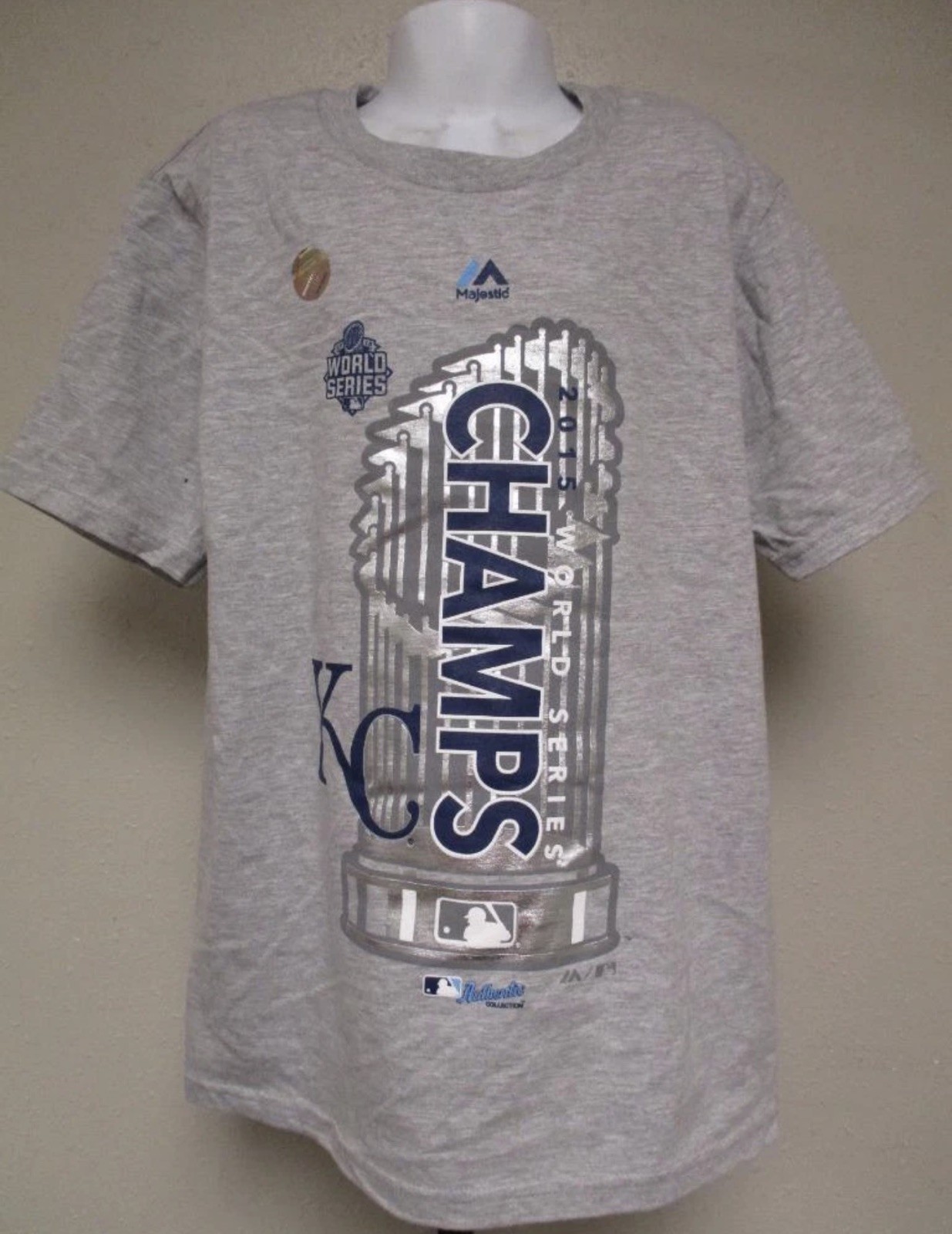 NEW Kansas City KC Royals 2015 World Series Champions Majestic T Shirt Large
