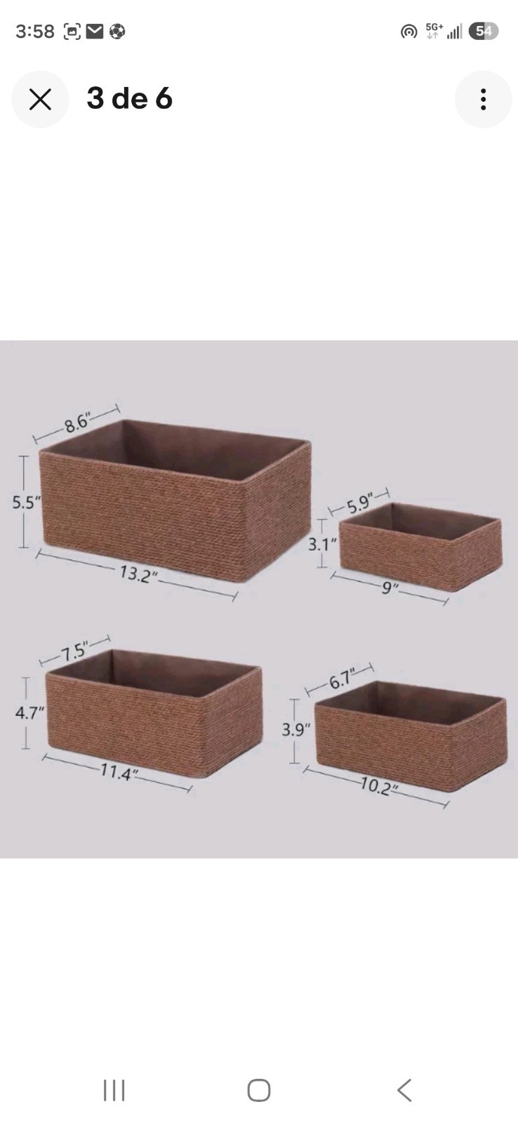 Set of 4 Brown Wicker Rectangular Stackable Woven Storage Baskets, Modern