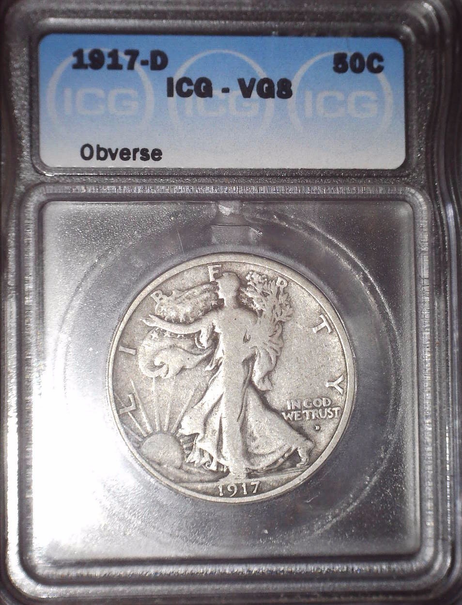 1917-D Walking Liberty Fifty Cent, ICG VG8,  Date,Issue  Free