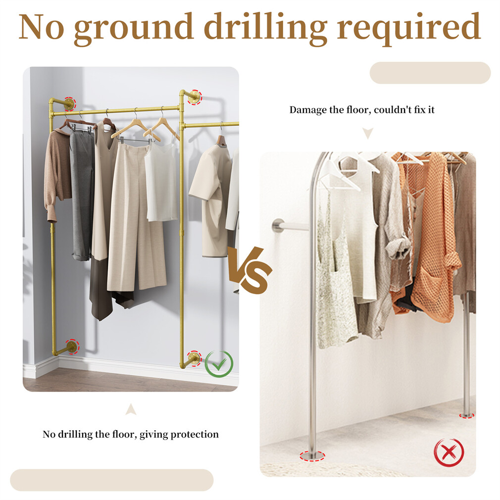 Large Industrial Pipe Clothes Rack Hanging Open Wardrobe Boutique Display Stand