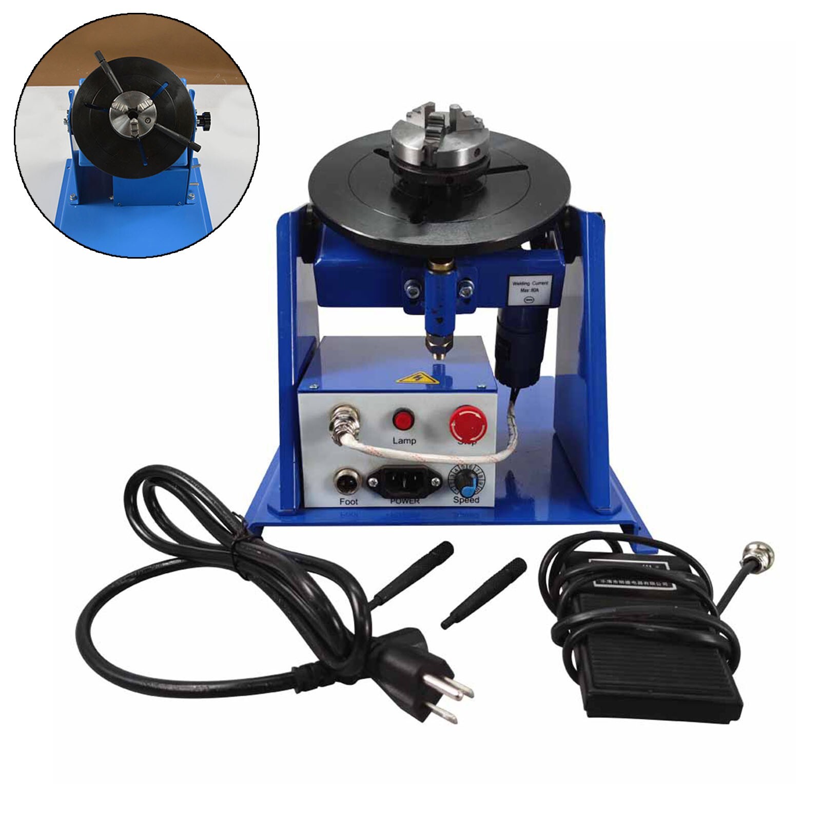 110V 10KG Welding Positioner Turntable Machine Stepless Speed with 65mm Chuck