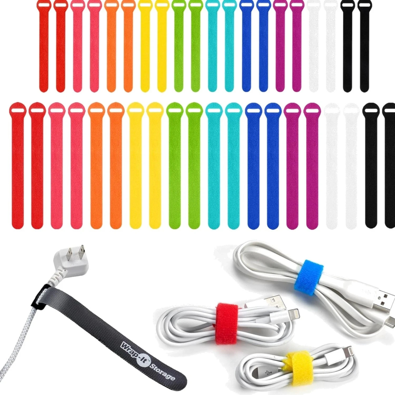 Self-Gripping Cable Ties by , Multi-Color, 40 Pack 5 Inch and 8 Inch Straps –...