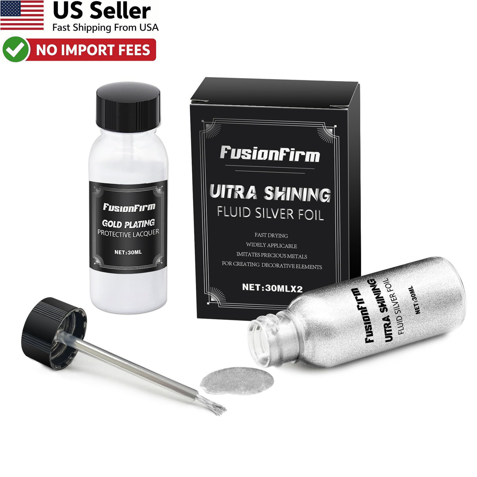Liquid Leaf Airbrush Paint Alcohol Based High Gloss Silver 1oz FROM USA
