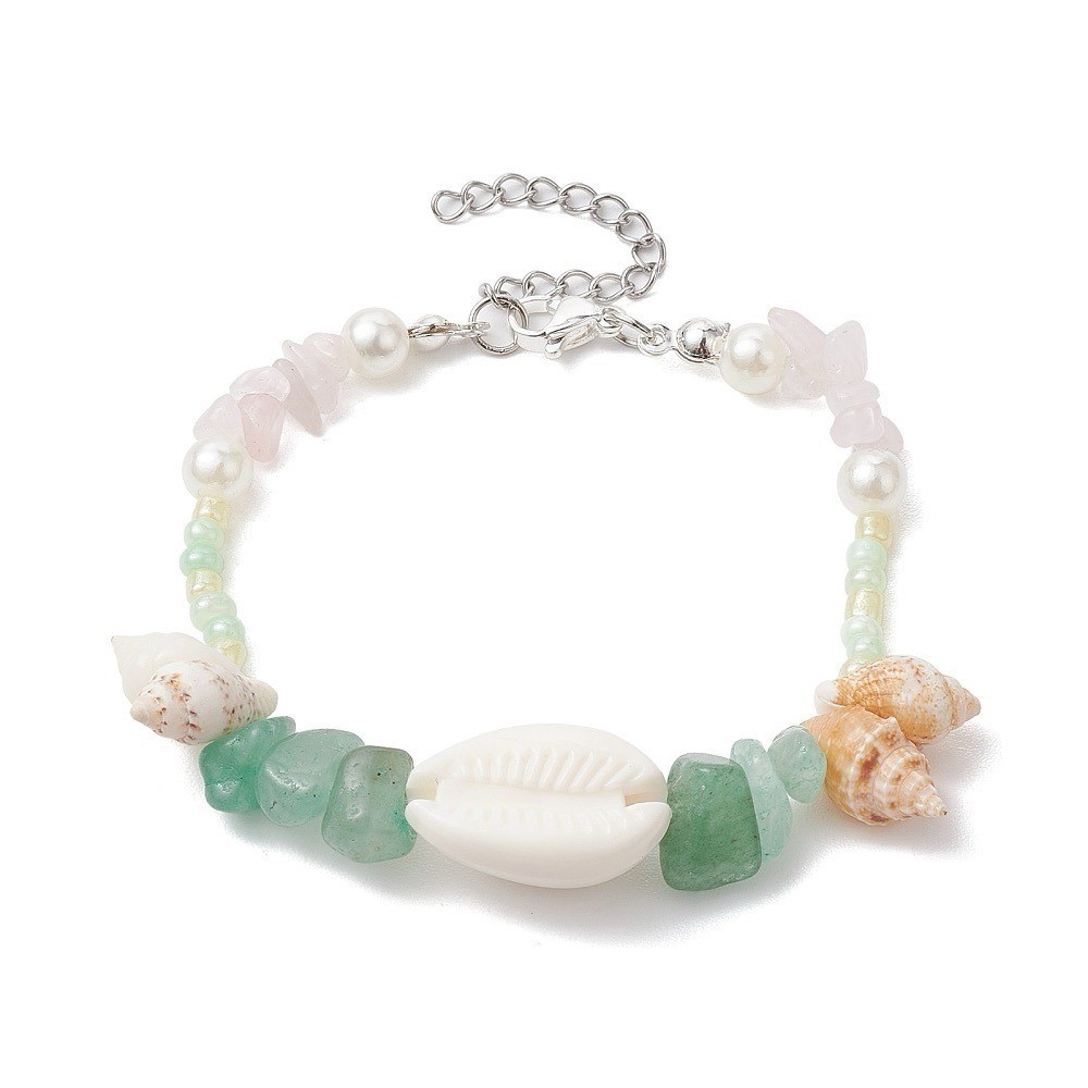 Natural Shell and Stone Bracelet with Green and White Accents