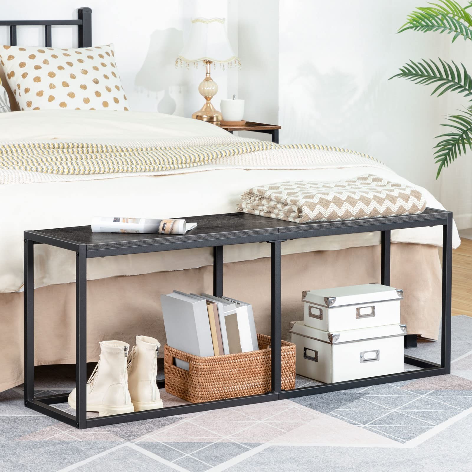 Black Dining Bench, 47.2 Inch Table Bench, Industrial Style Kitchen Bench, Steel