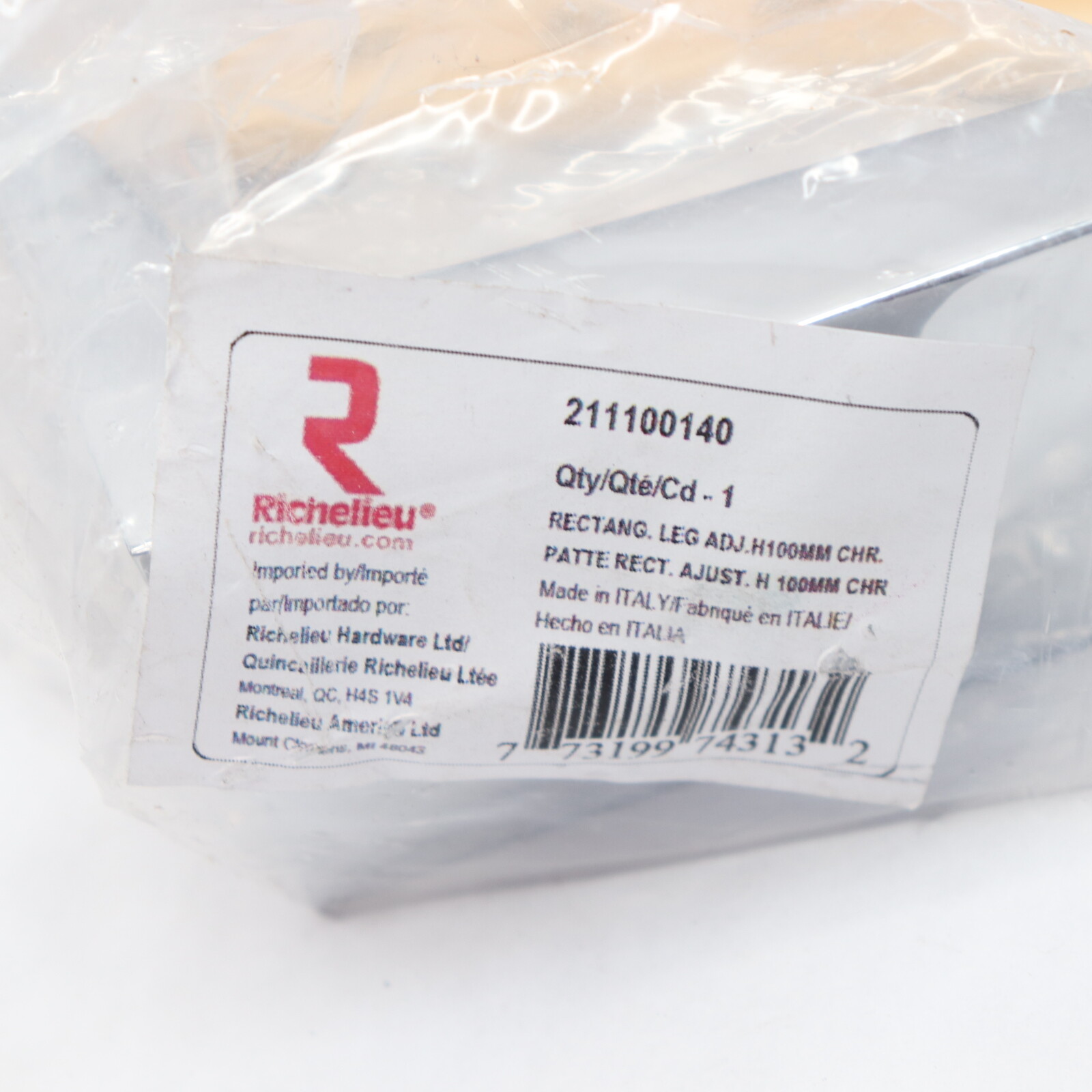 Richelieu Design Furniture Leg with Levelling Glide Chrome 3-15/16" 211100140