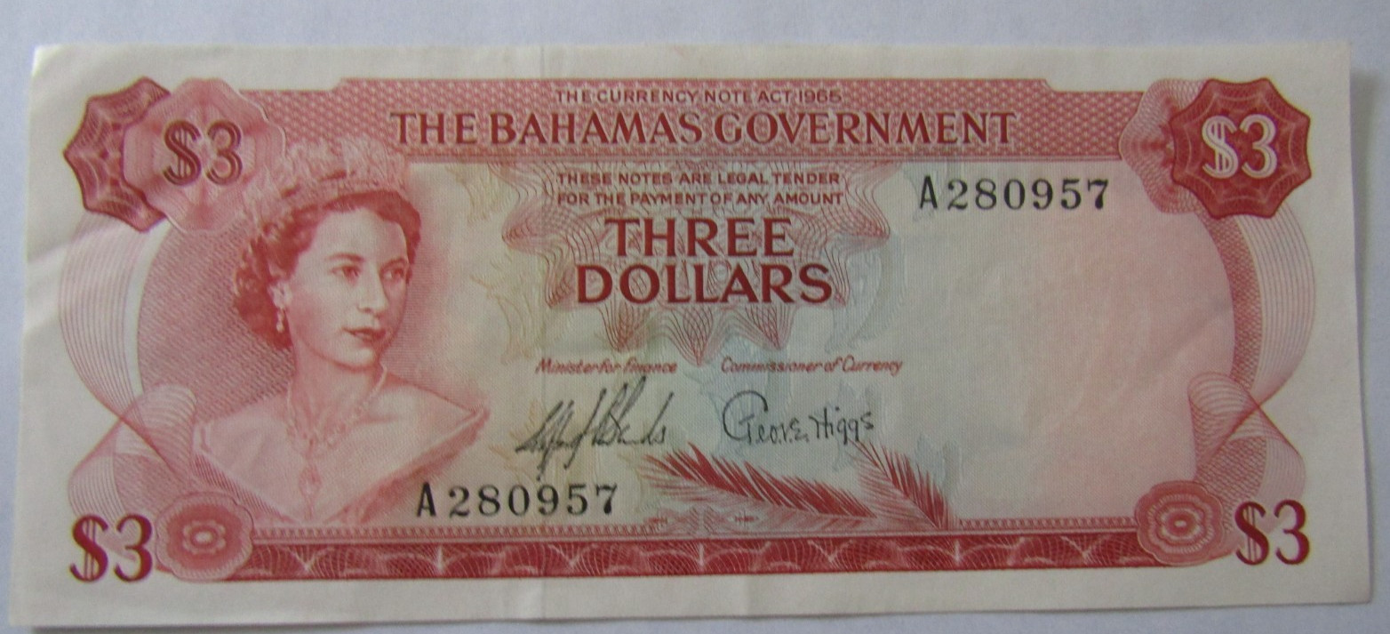 BAHAMAS, $3,QEII, P#19a,  L. 1965