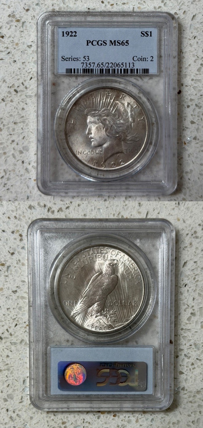 1922 Silver Peace Dollar $1 PCGS MS65