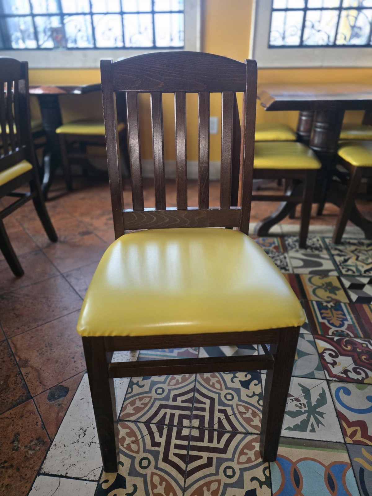 100 Wooden Chair with Yellow Cushion - used but excellent condition
