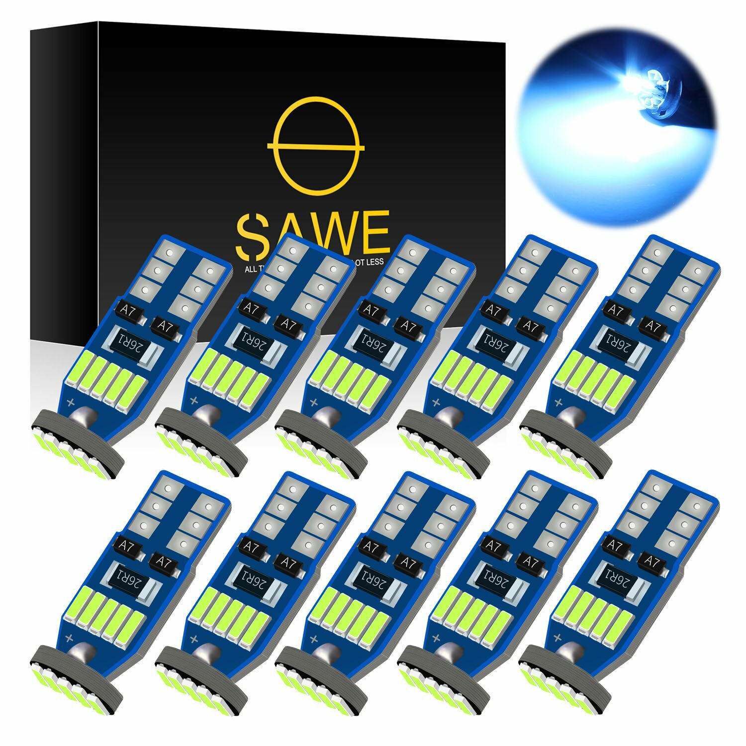 10 x Ice Blue 3014 15SMD LED Dome Map RV Light Bulbs 168 194 T10 W5W 2821 921