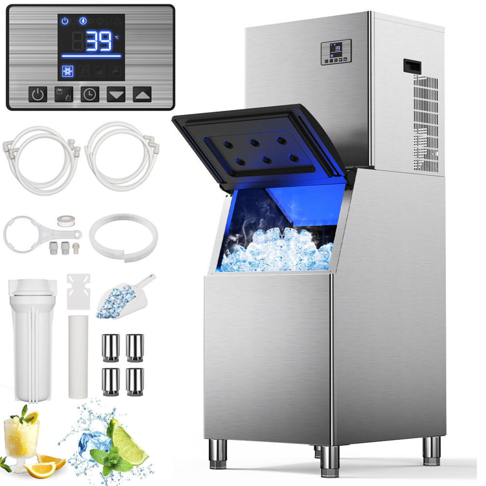550LB/24H Commercial Ice Maker Machine with 360LBS Storage Bin Auto Cleaning