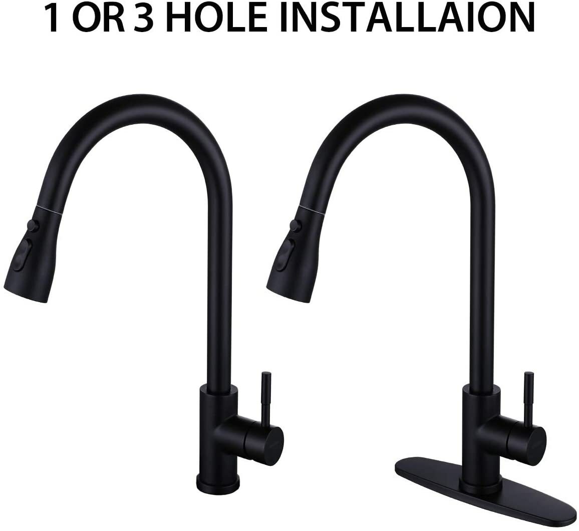 Pull Down Sprayer Kitchen Faucet with 10''Deck Plate &Soap Dispenser Matte Black