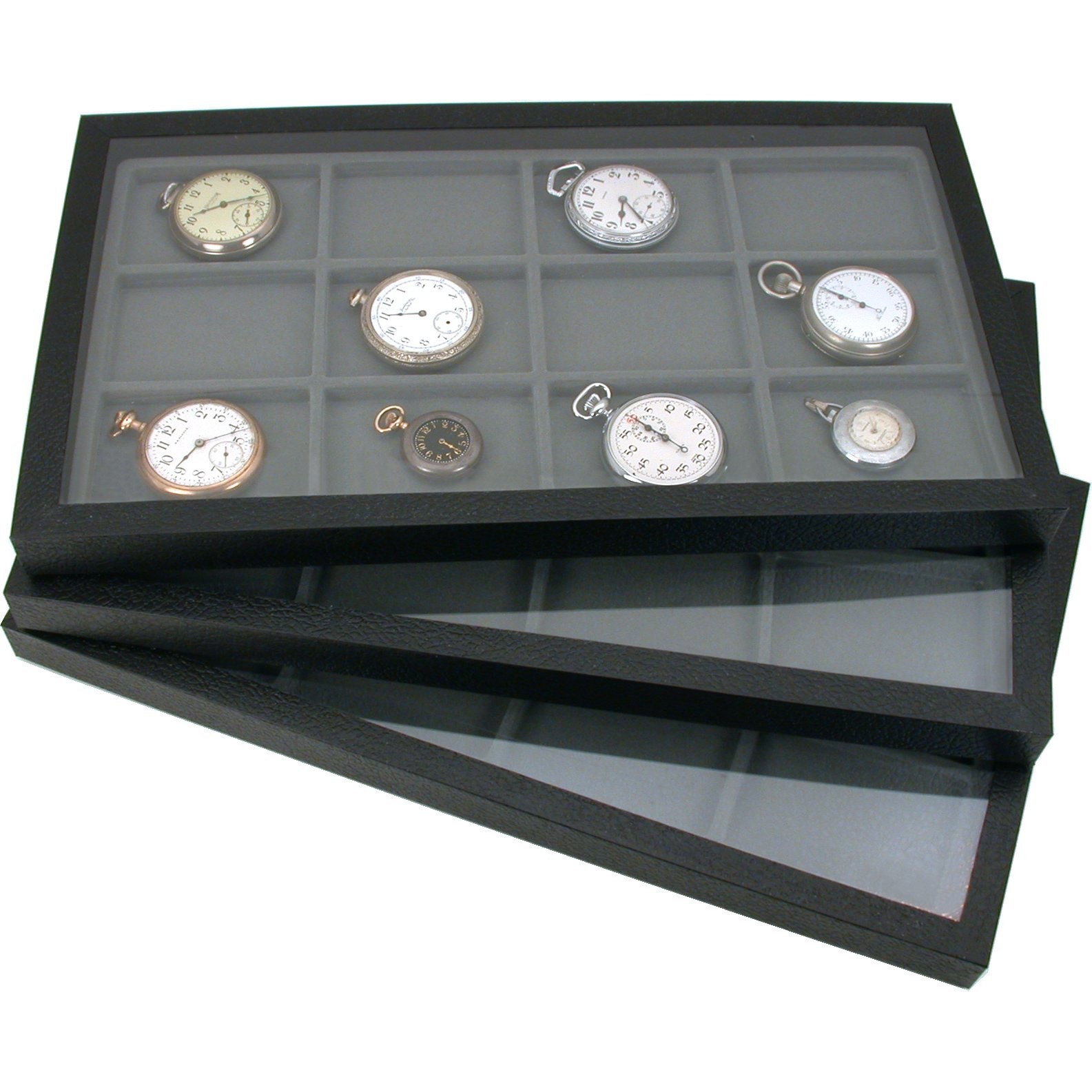 6 Jewelry Box Displays Trays Cases Gray Inserts