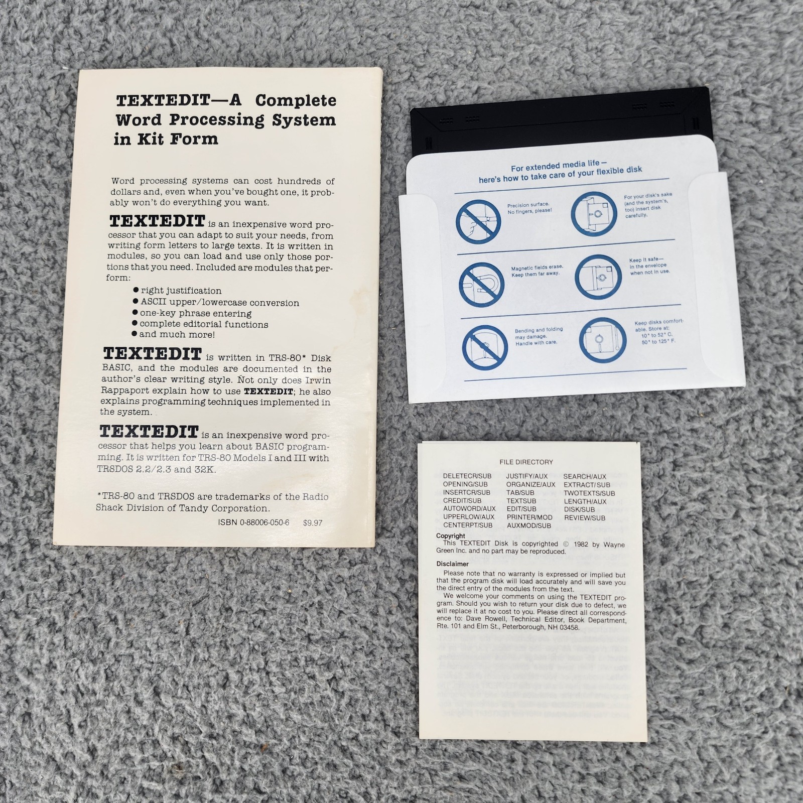 Floppy Disk 5.25 TEXTEDIT Program Vintage Software with Manual
