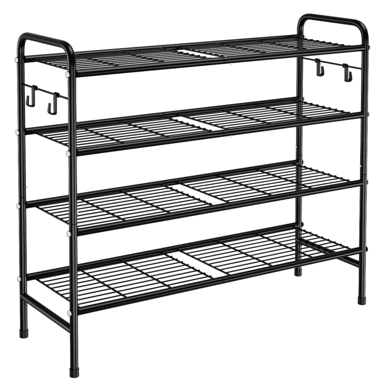 4-Tier Shoe Rack 33" Wide Metal Shoe Organizer Long Shoe Storage with 4 Side ...