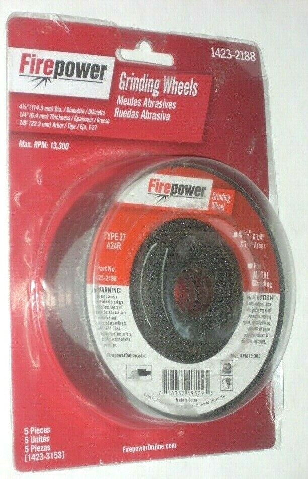Victor Firepower 1423-2188 Depressed Center Grinding Wheel 4 1/2 x 1/4 x 7/8 5pk