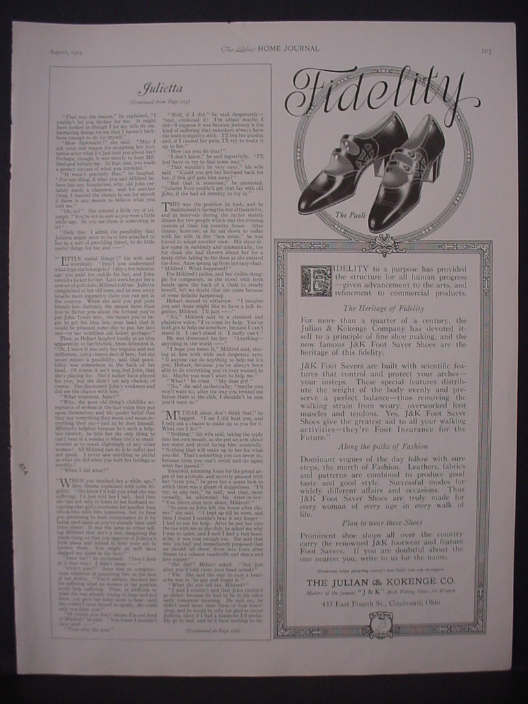 1925 Julian & Kokenge Fidelity 'The paoli' Shoes Fashion Vintage Print Ad 11829