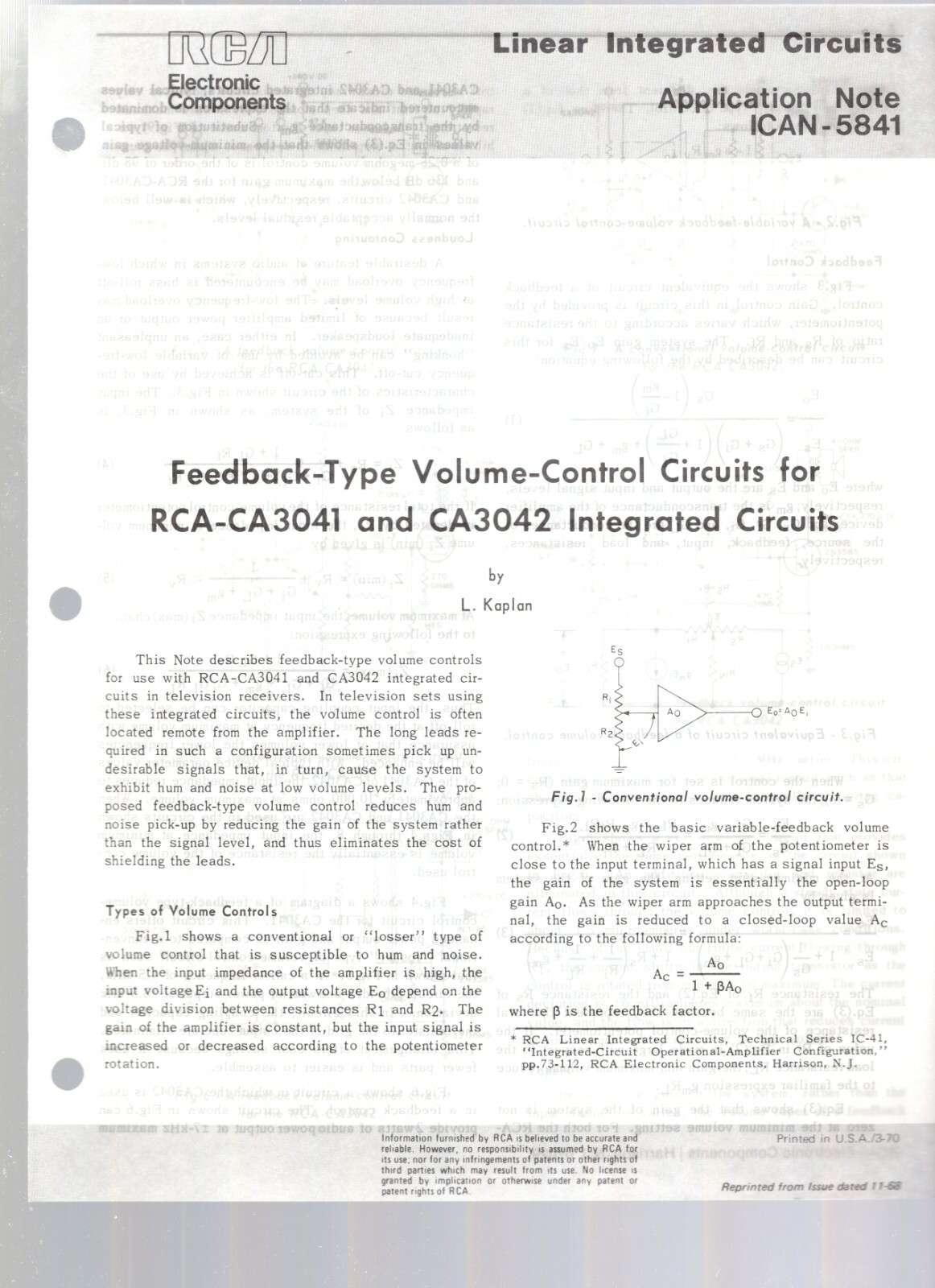 RCA Linear Integrated Circuits Application Note ICAN-5841