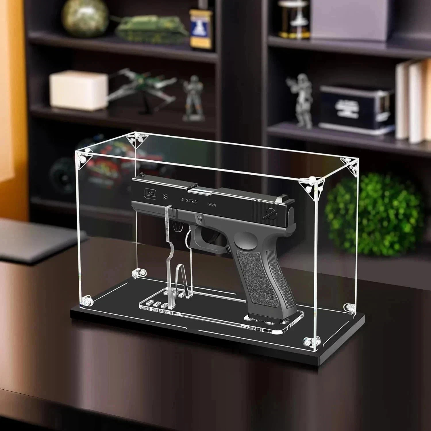 Gun Display Case Acrylic 11 inch Handgun Pistol Revolver Stand Holder Shadow Box