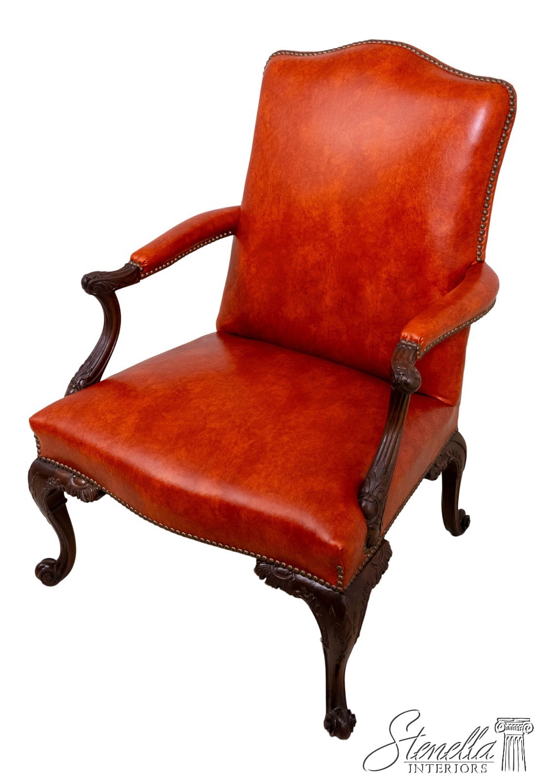 L70067: Vintage Georgian Mahogany Carved Frame Library Chair