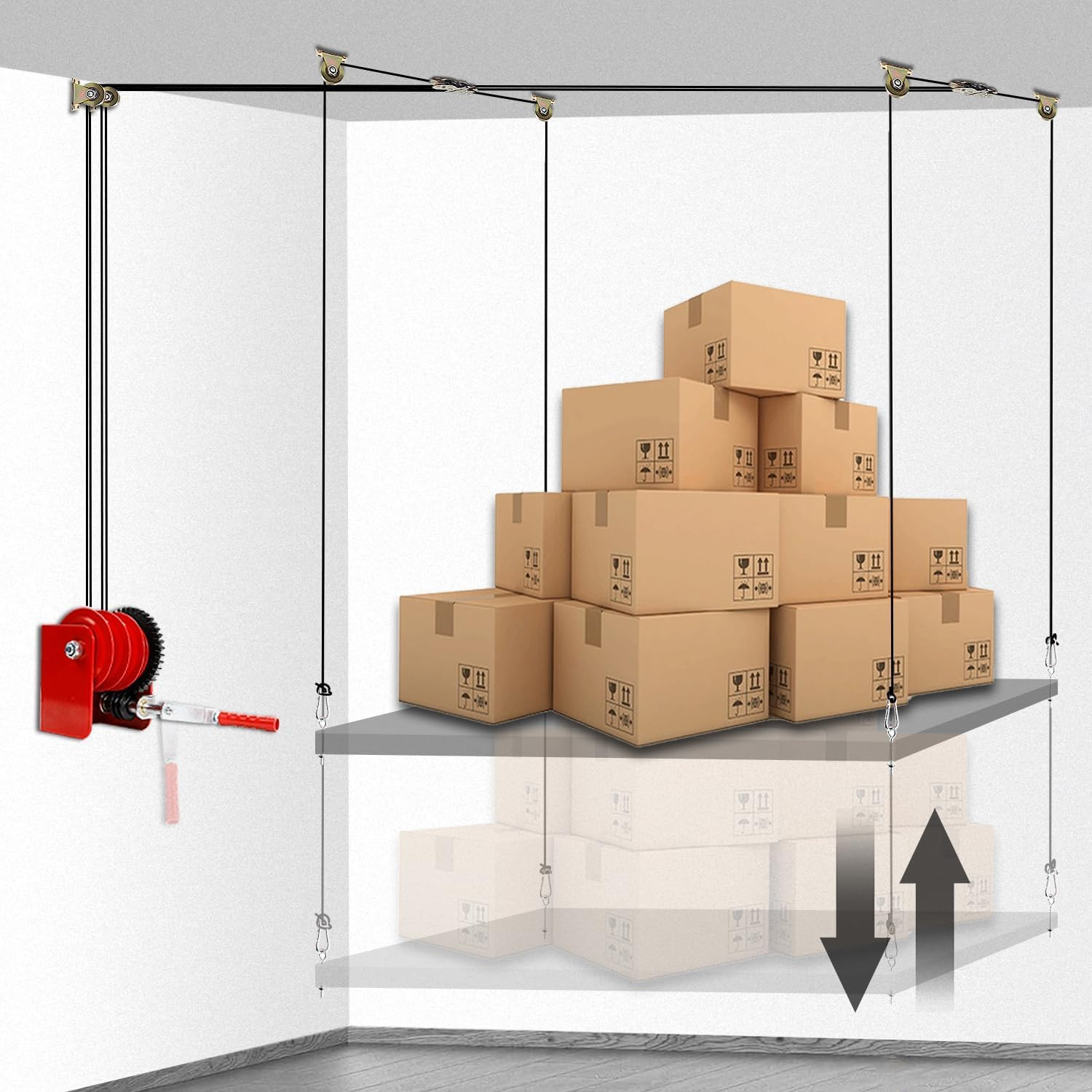 Heavy Duty Overhead Garage Storage Lift - 300Lbs, Fits 8-16Ft Ceilings