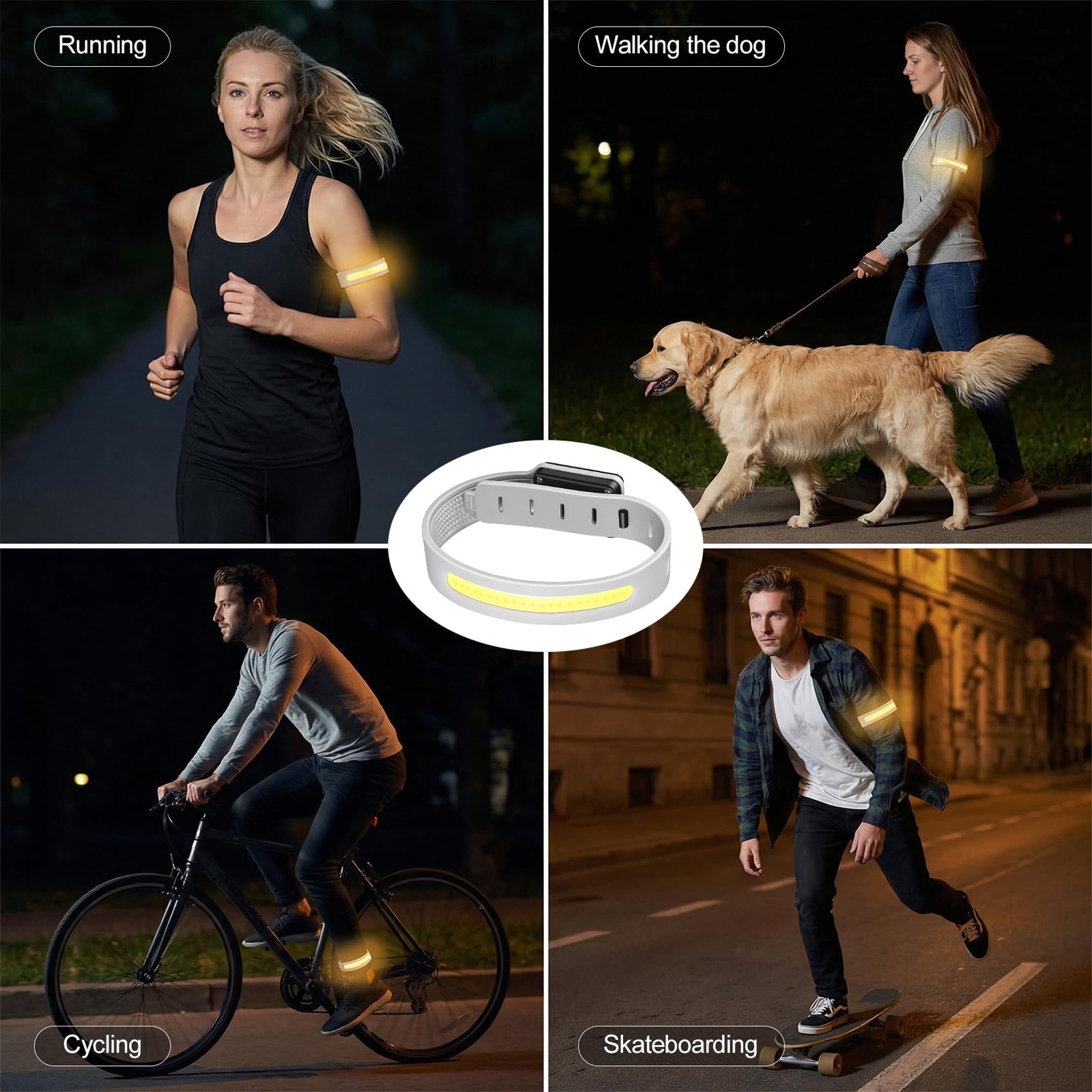 LED Rechargeable Armband Running Lights Jogging Walking Hiking 6 Pack