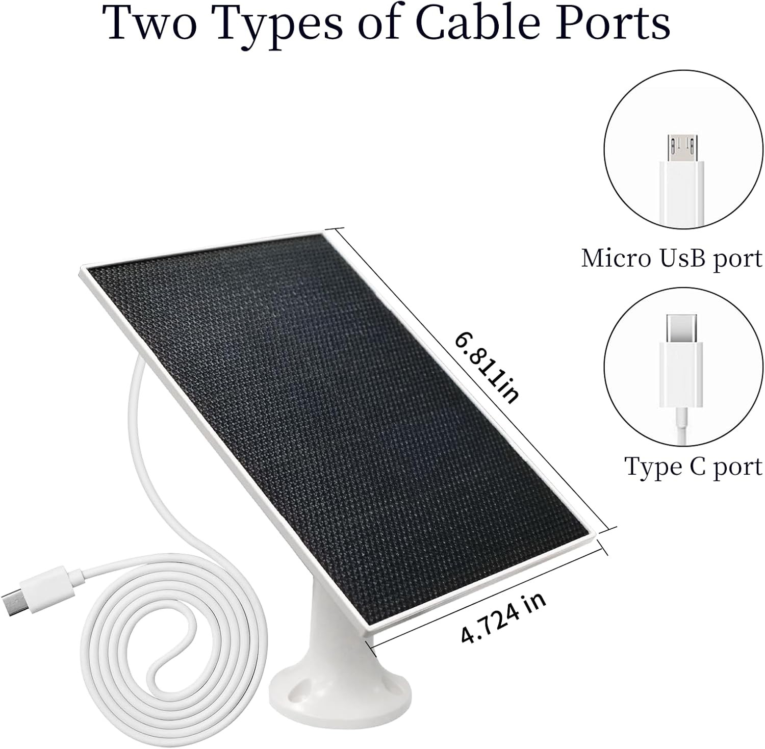 4W Solar Panel for Security Camera,Type C&Micro Charger White