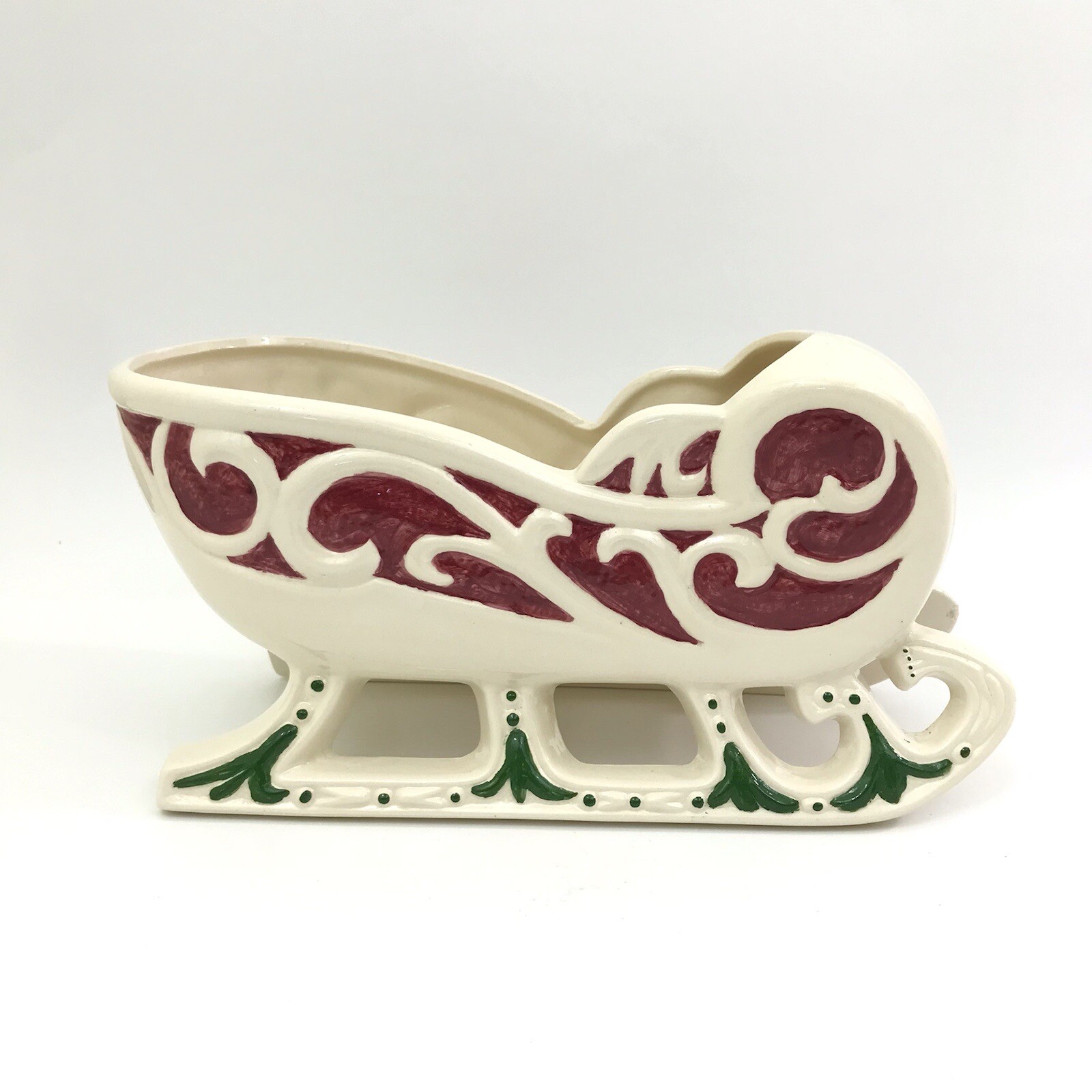 HOLLAND MOLD Sleigh Sled VINTAGE CHRISTMAS Winter White CERAMIC Holiday Decor