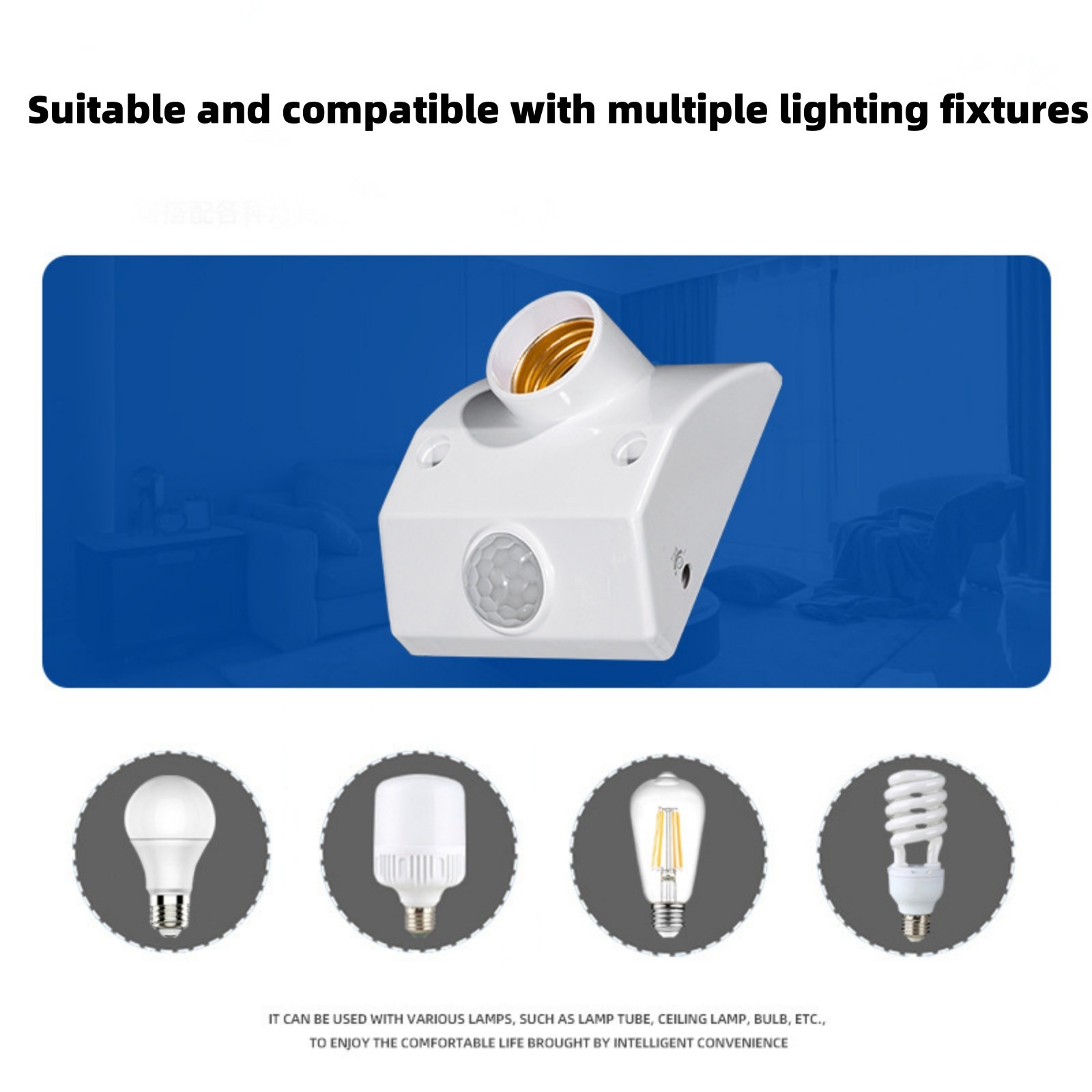 1Pc E27 Auto Human Motion Sensor Detector Bulb Light Lamp Base Holder AC110-240V