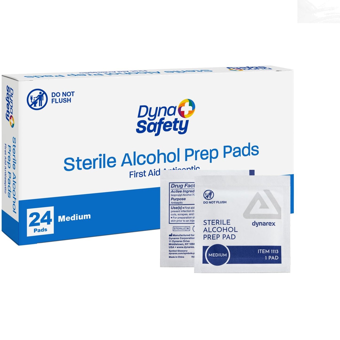 DynaSafety 70% Isopropyl Alcohol Prep Pads - Sterile & Individually Wrapped, ...