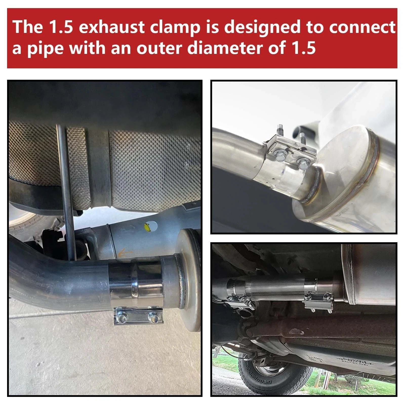 2pcs 1.5 Inch Exhaust Clamp Butt Joint Band Clamp Muffler Sleeve