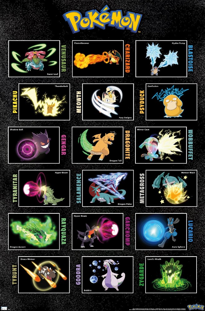Pokemon 18 MOVES 18 SPECIES 22x34 Wall Chart POSTER