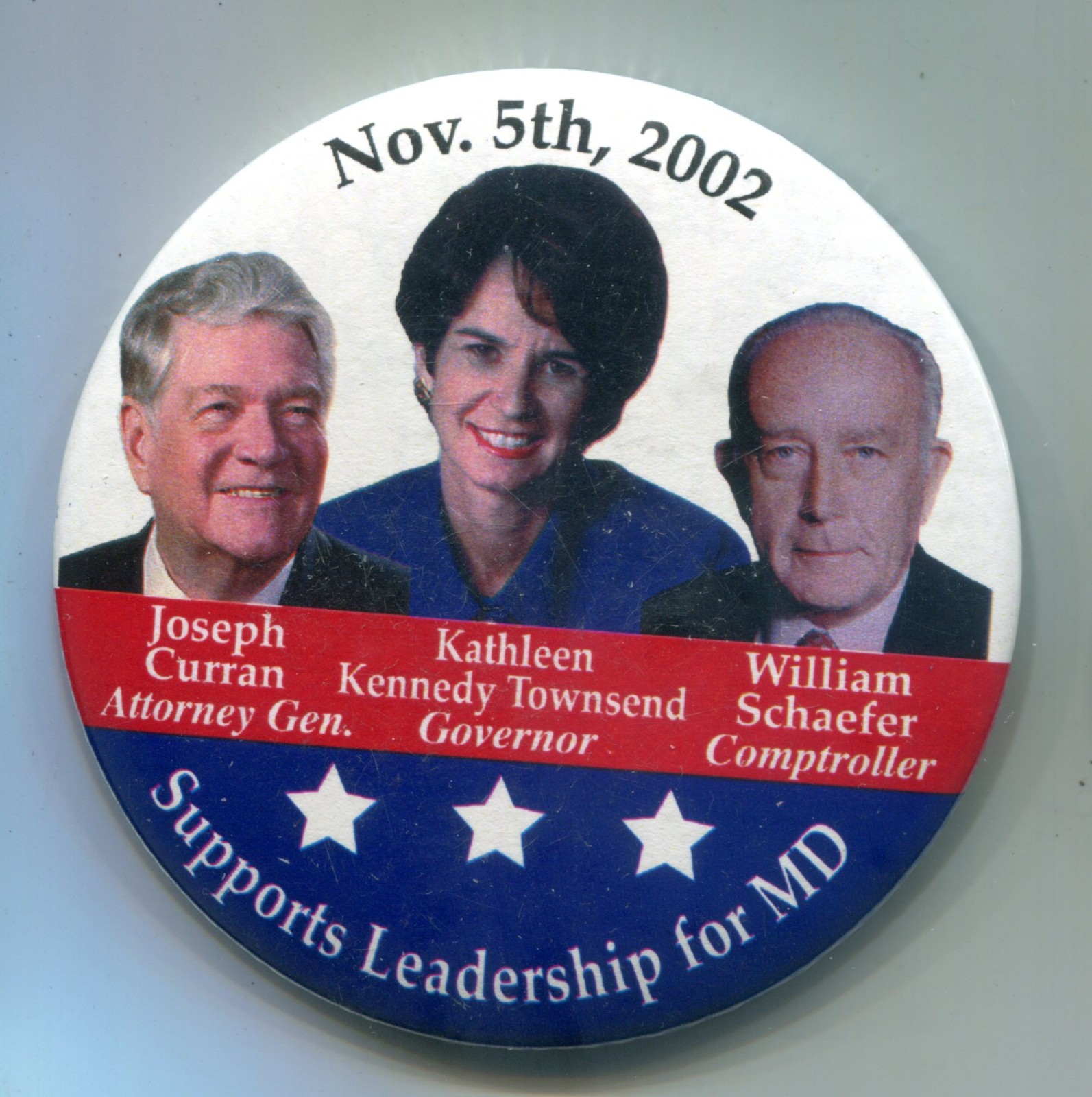 2002 Maryland Pinback Button, Curran, Townsend, Schaefer