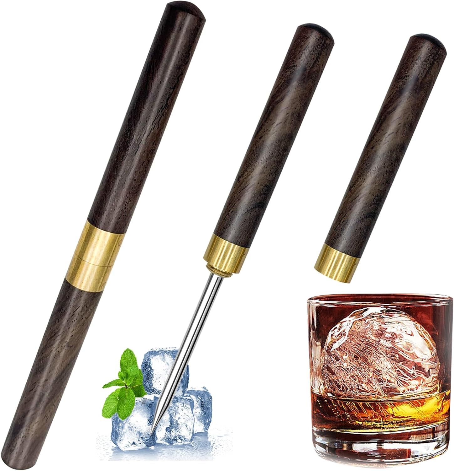 2 Pack Ice Pick for Breaking Ice, 6.8" Stainless Steel Picks with Ebony...