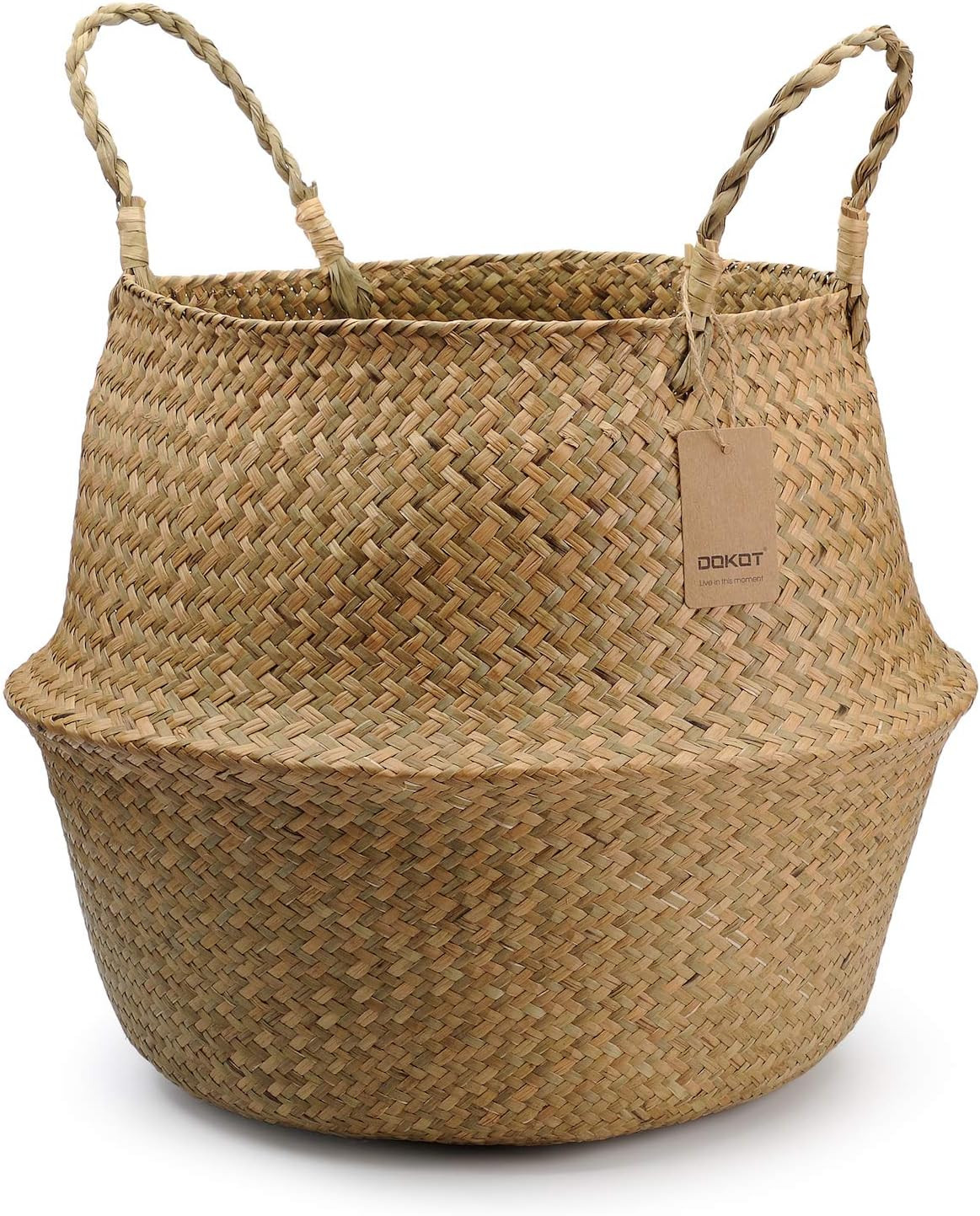 Extra Large Seagrass Plant Basket with Handles, Wicker Woven Storage Basket (14.