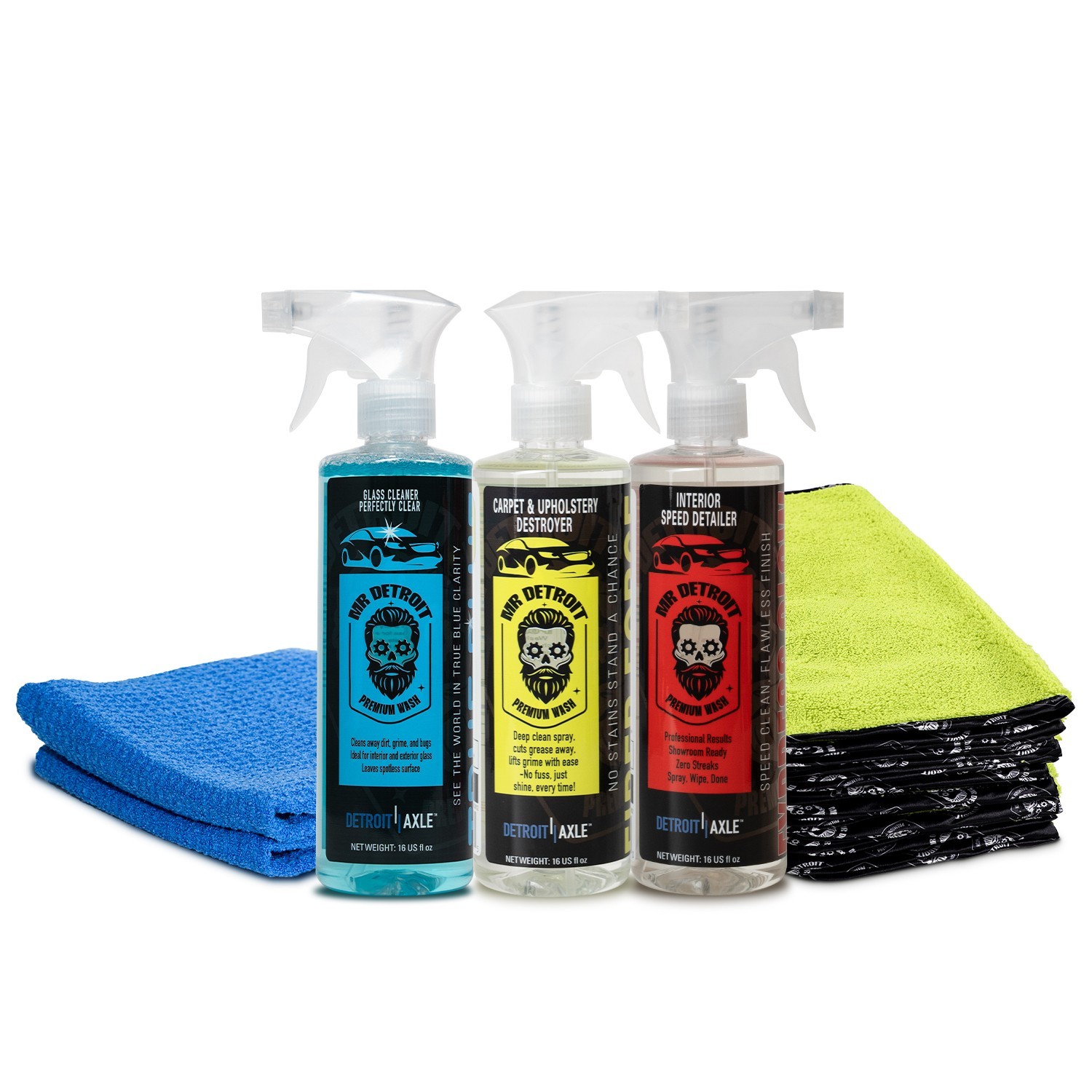 Mr. Detroit - 5pc Interior Cleaning & Detailing Kit with Glass Cleaner Towels