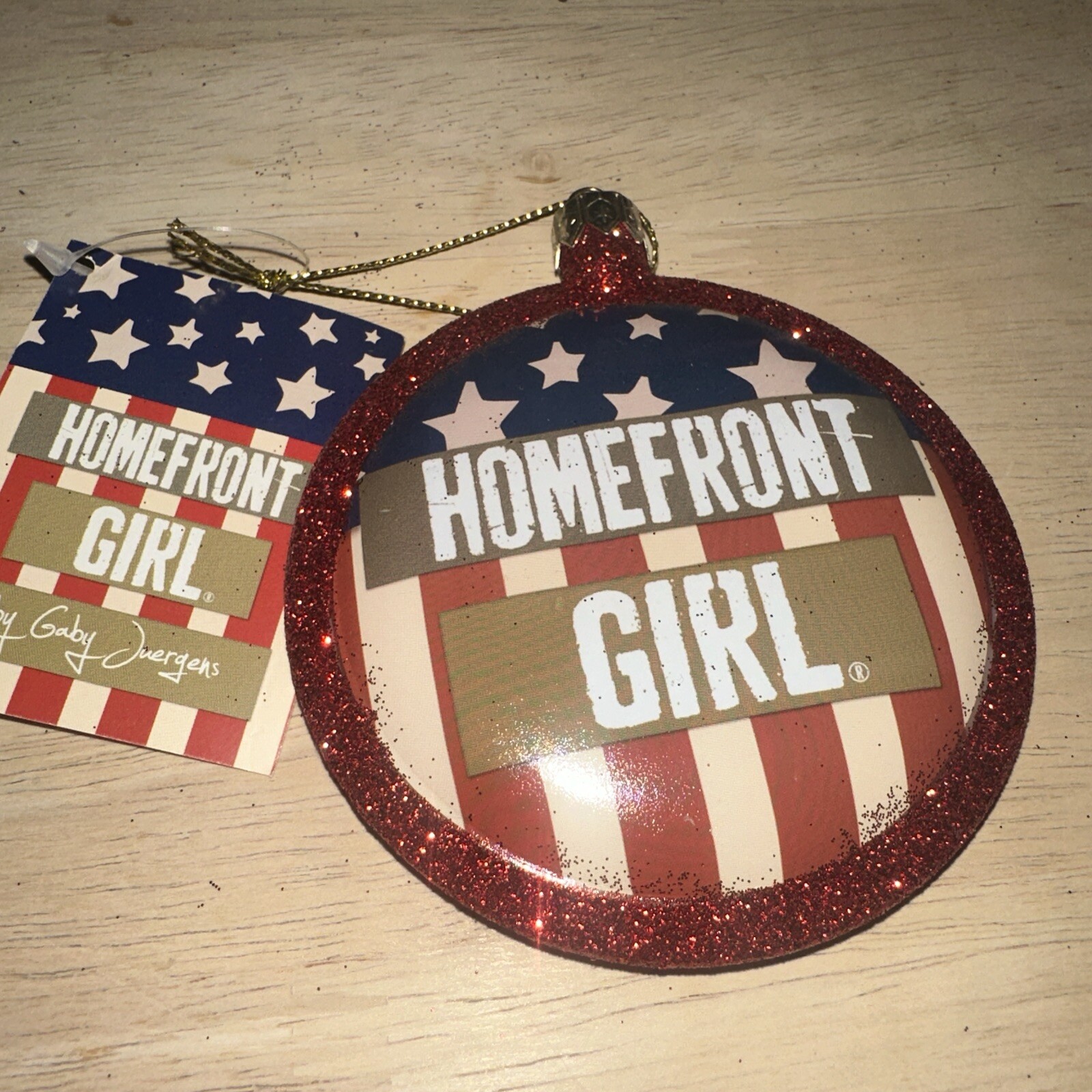 New Kurt Adler Homefront Girl Metal Disc Christmas Ornament - Military!