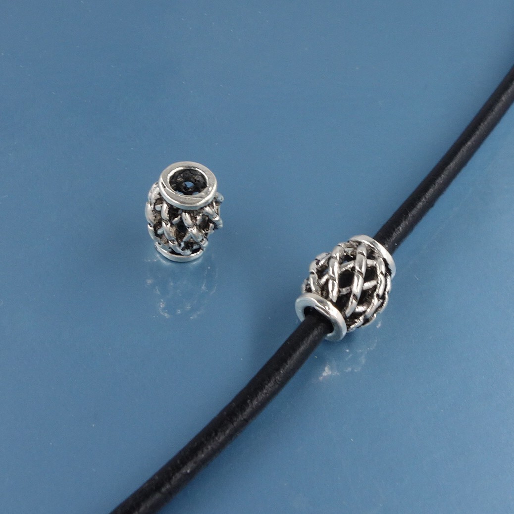 2 Antiqued Sterling Silver Mesh Oval Barrel Bead Spacers 6.6 x 7.7mm #33085