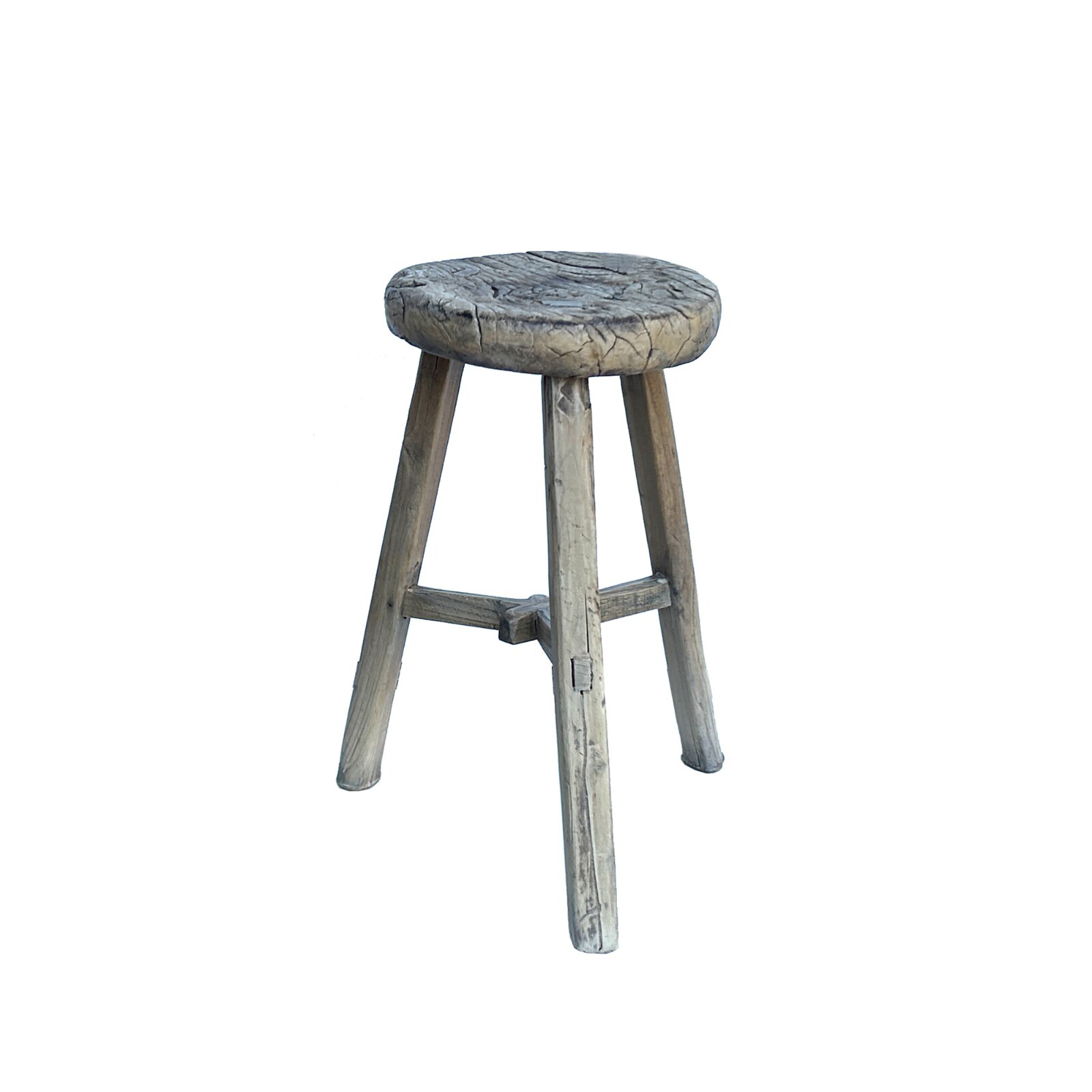 Rustic Raw Rough Wood Grain Round Top Tri-Legs Stool Side Table ws4572