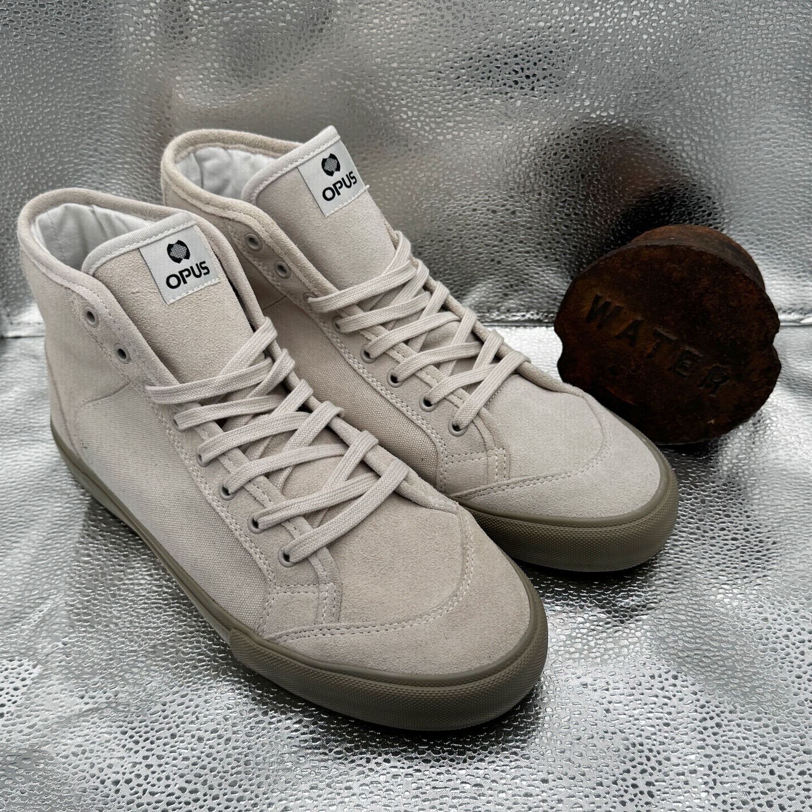 Opus Footwear Courtside Hi Skate Shoes - Cream/Cream Suede - BNIB - US Mens 12