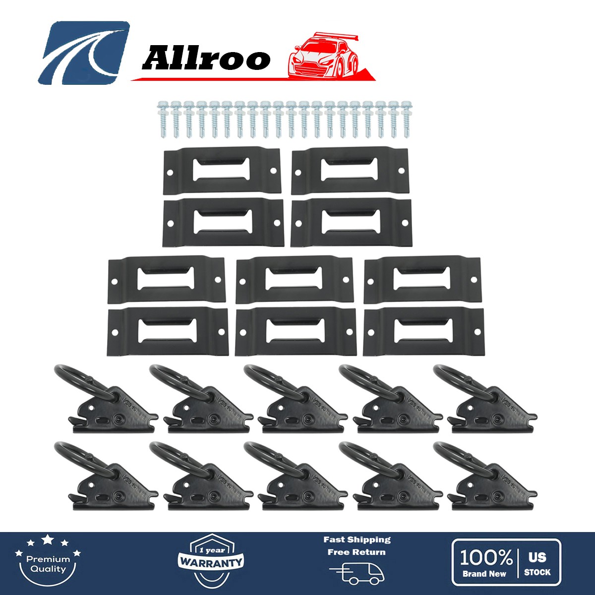 20 Pack E Track Tie Down Rail Kit Etrack O-Rings&E Track Tie Down Slots w/Screws