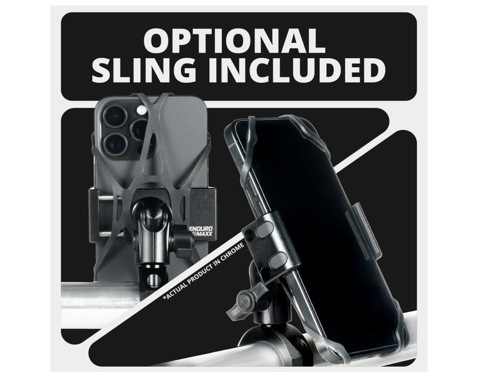 Chrome Motorcycle All Metal Phone Mount - 20MAXX Spring Cradle | Universal Clamp