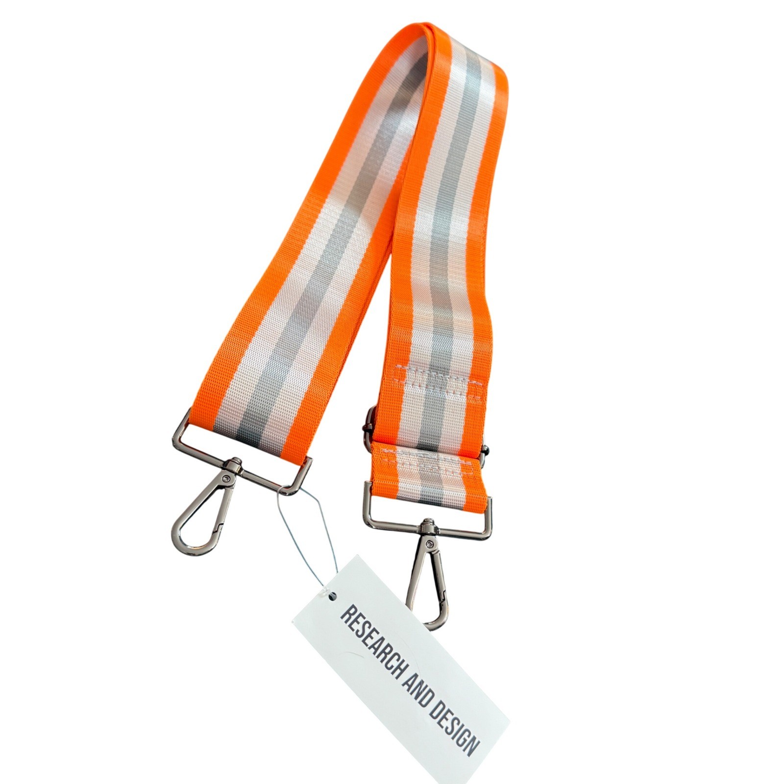 Research and Design Orange Striped Adjustable Bag Strap Gunmetal Hardware 0855