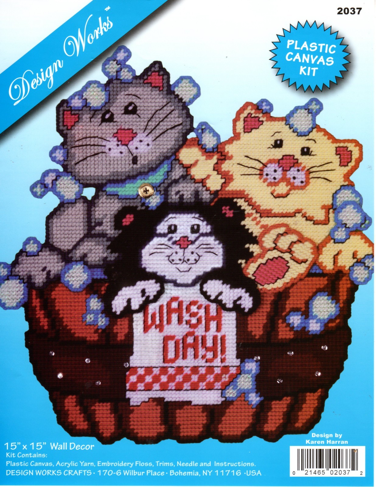 WASH DAY KITTIES  WALL HANGING  7ct plastic canvas  PATTERN (#TF0633)